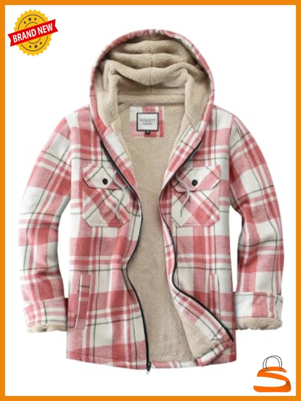 Sherpa Fleece Lined Plaid Flannel Shirt Jacket Full Zip Hooded Shacket